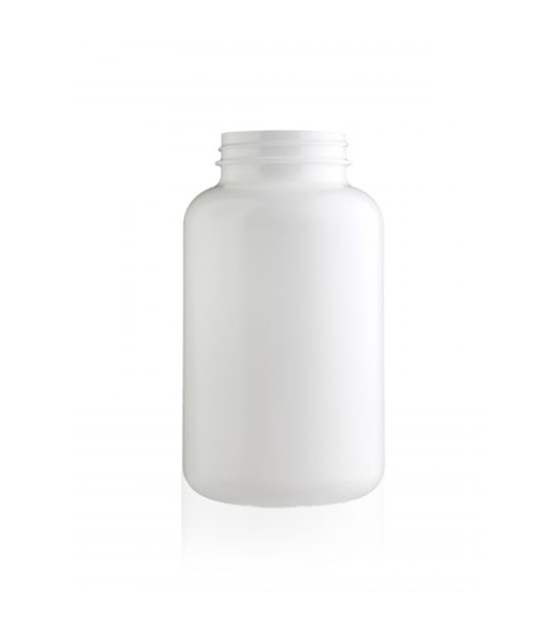 A white HDPE bottle used for packaging chemicals, pharmaceuticals, and personal care items.